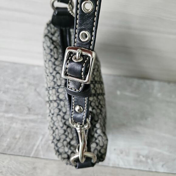 Coach Soho Mini Signature C Jacquard Hobo Top Handle Y2K Black Leather Trim 5x8 - Picture 4 of 16